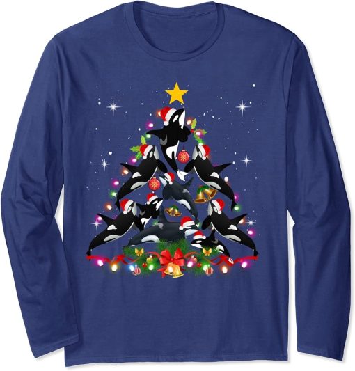 Orca Killer Whale and Christmas Tree Orca Whales Christmas Long Sleeve T-Shirt