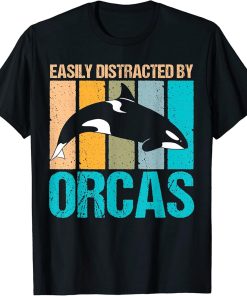 Retro Easily distracted by orcas design cute orca T-Shirt