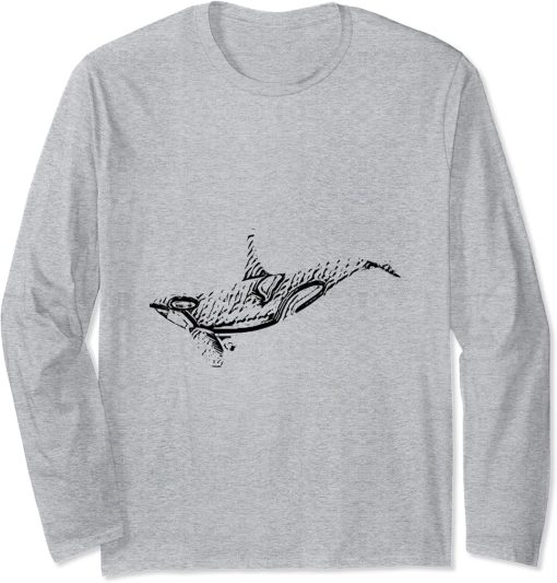 Orca Motif Whale Ocean Predator Animals Design Orcas Long Sleeve T-Shirt