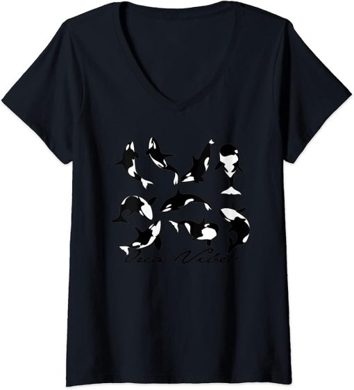 Womens Whale Orca Vibes Gifts V-Neck T-Shirt